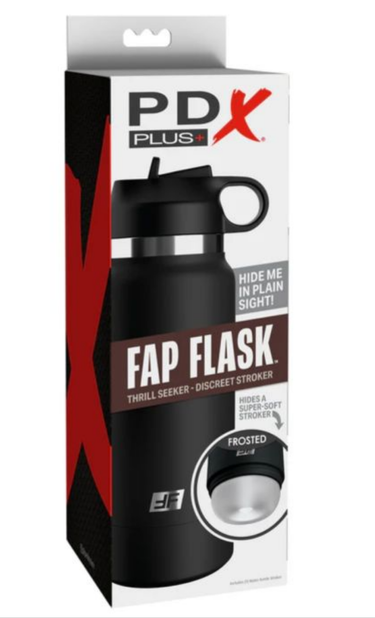 PDX Plus Fap Flask Thrill Seeker Discreet Stroker - Black Bottle - Frosted